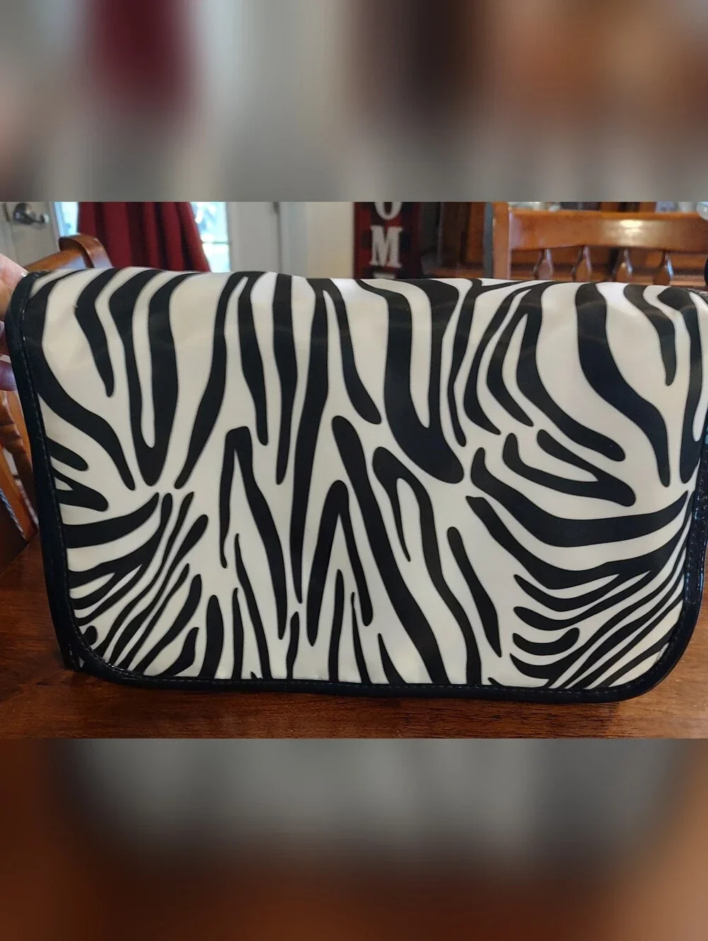 Modella Black and White Zebra Print Cosmetic Bag